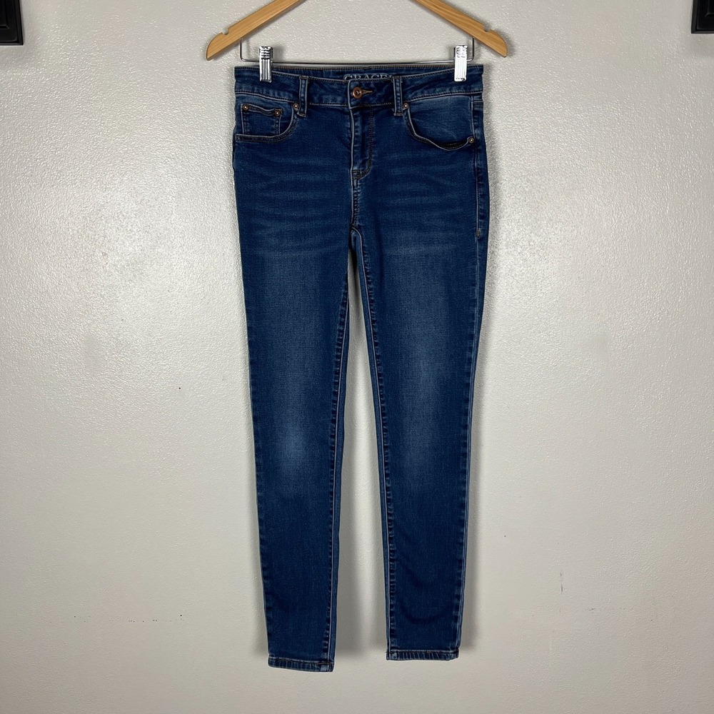 Grace In LA Jeans Womens 26 Blue Skinny No Bling Stretch Denim Ankle Medium Wash